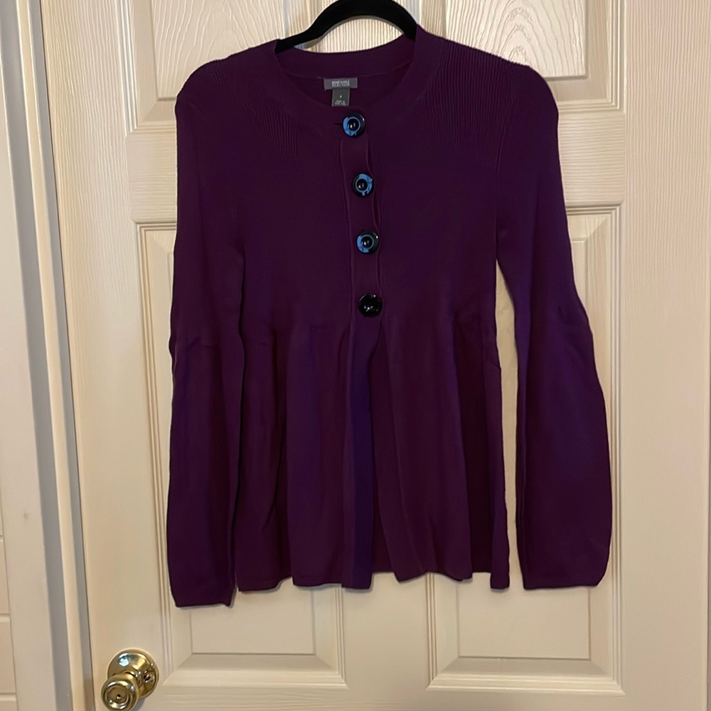 Kenneth Cole button front top and peplum style bottom size small sweater.